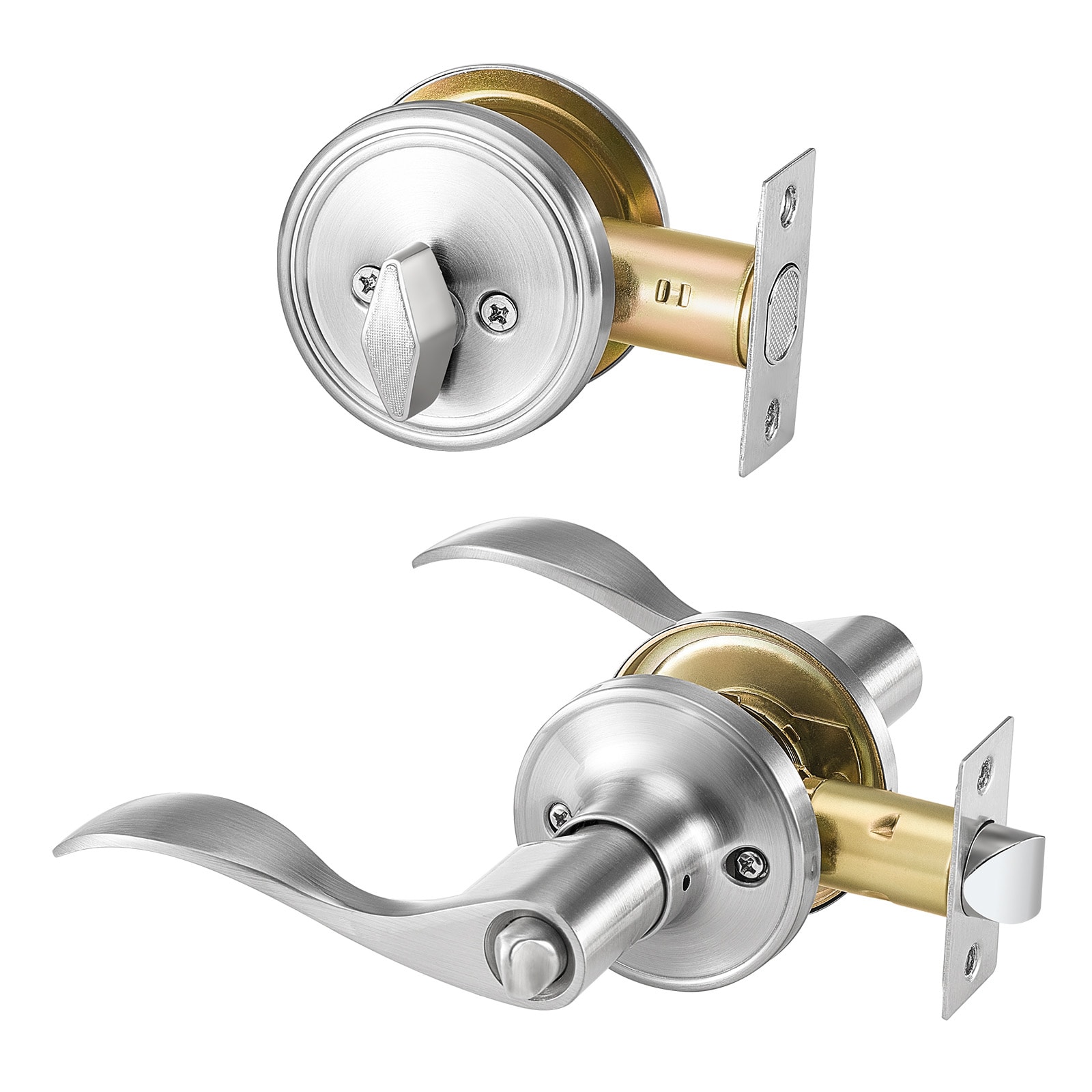 Entry Door Locksets With Deadbolt 5 Pack Keyed Alike Satin Nickel Lever_voghion.com